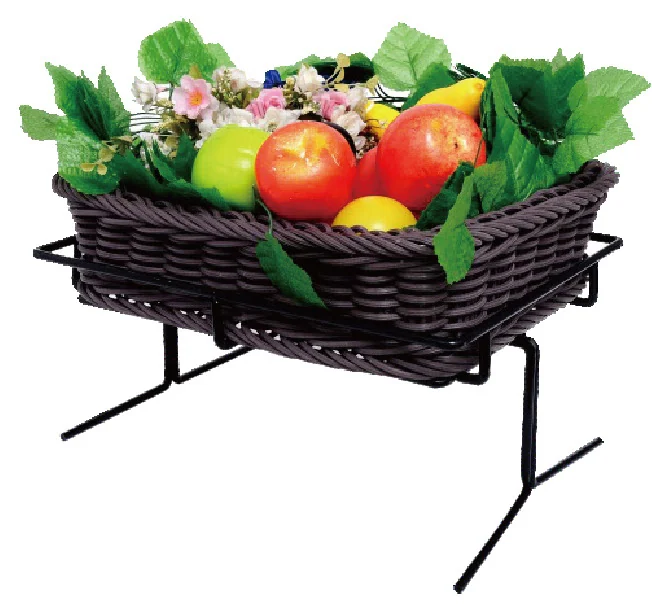 Mobile Rattan Basket Stand Promotion Cart